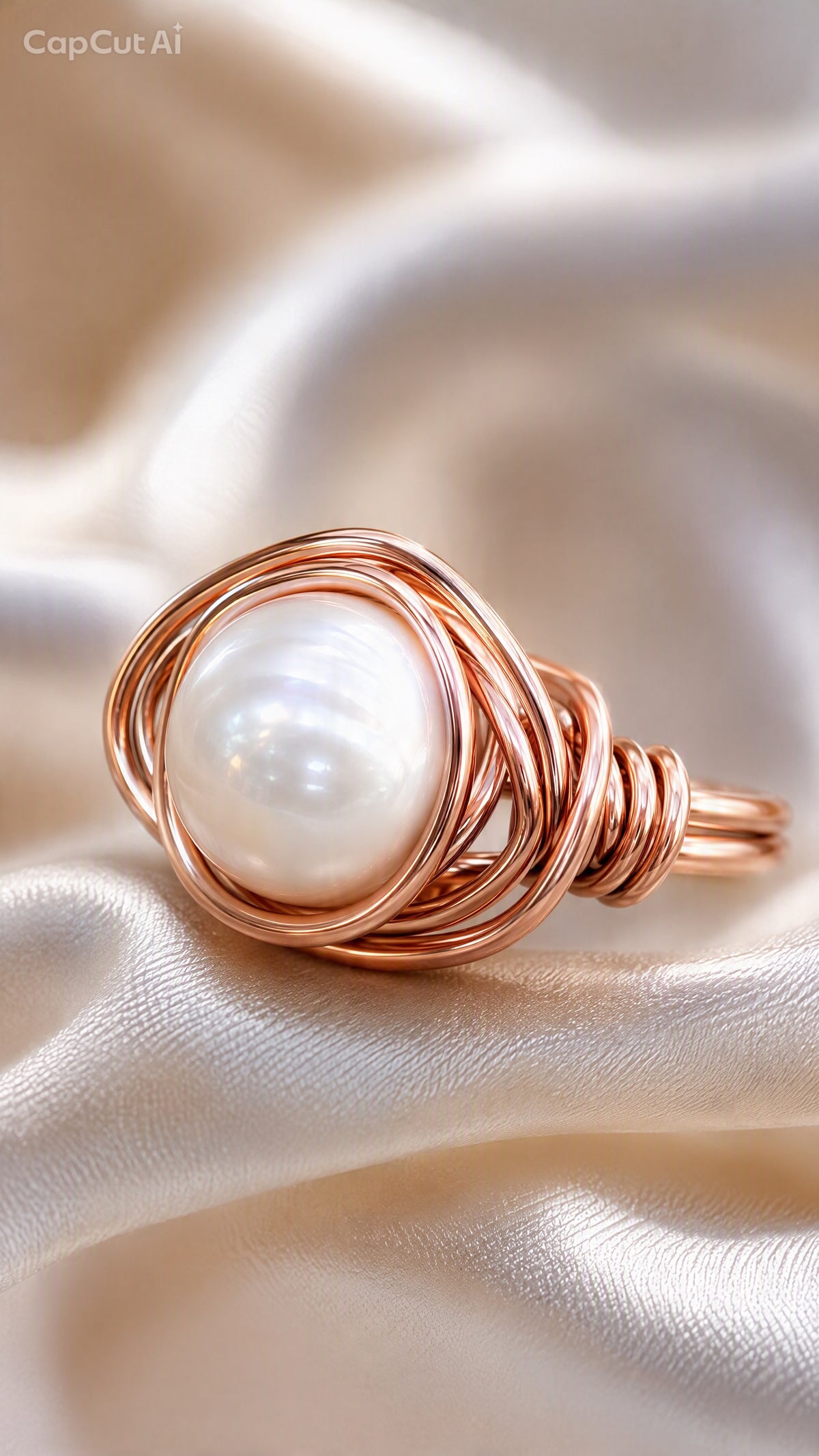 Copper Wire Wrapped Pearl Ring - Freshwater Pearl Statement Ring - Handmade Boho Jewelry - Unique One of a Kind Ring for Her
