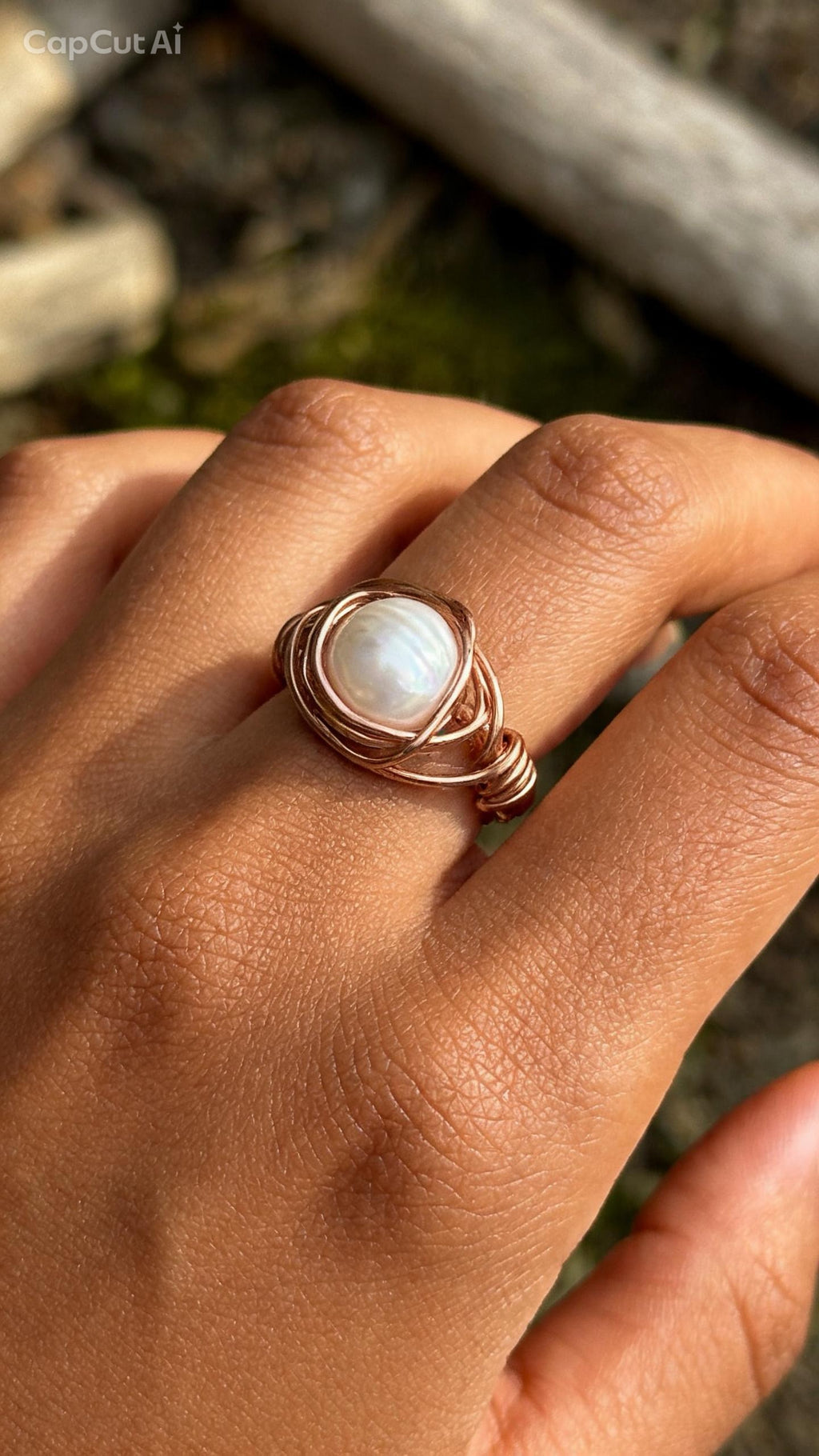 Copper Wire Wrapped Pearl Ring - Freshwater Pearl Statement Ring - Handmade Boho Jewelry - Unique One of a Kind Ring for Her