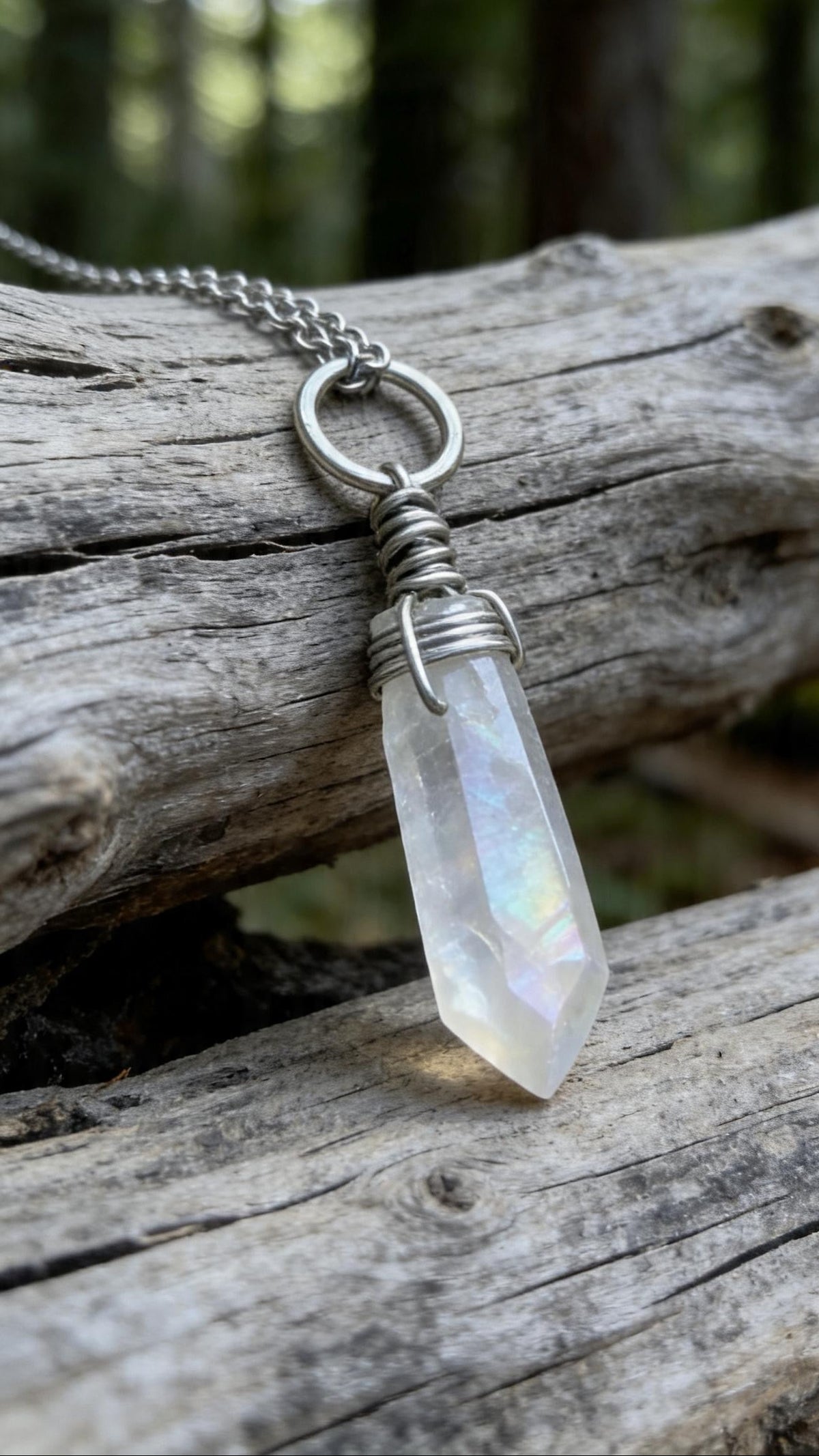Clear Quartz Crystal Point Necklace | Stainless Steel Chain